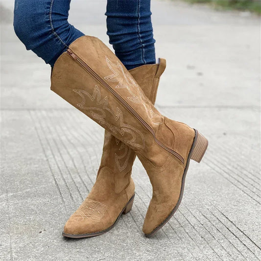 Amara | Women's Knee-High Cowboy Boots – Embroidered Western Boots Pointed Toe Chunky Heel - Image 2