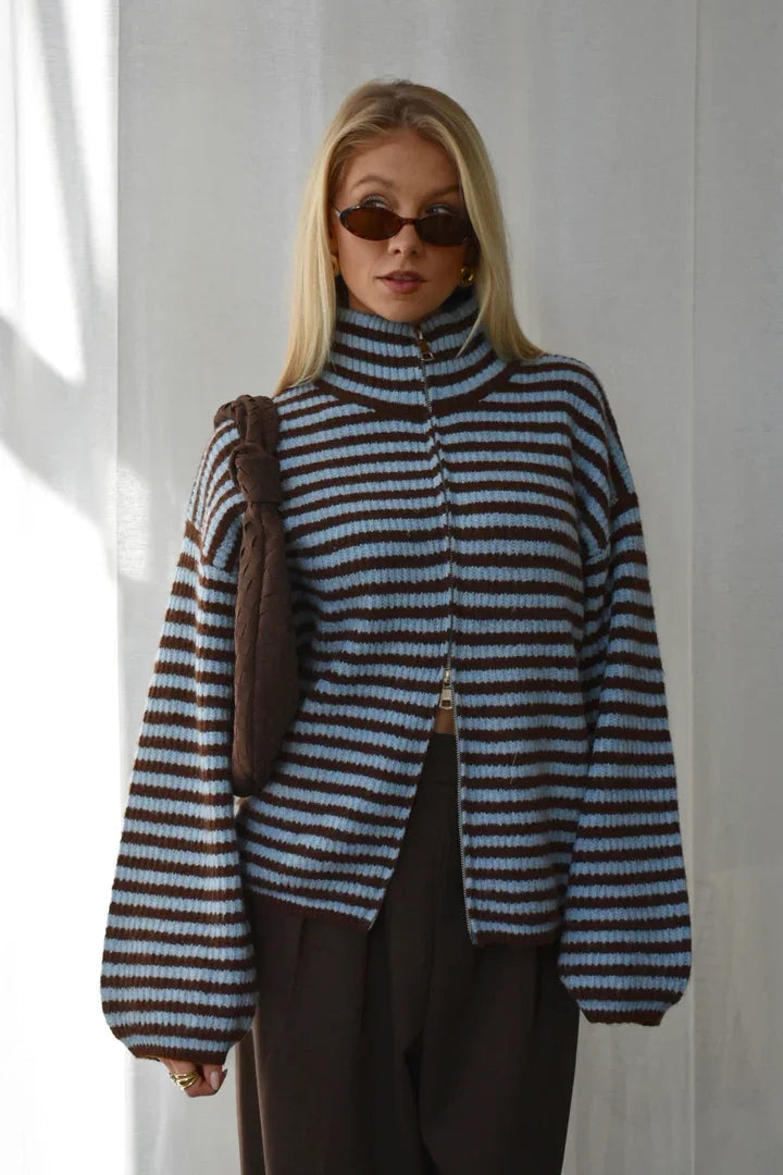 Amara | Women's Ribbed Knit Turtleneck Sweater – Zip Cardigan Oversized Fit - Image 9