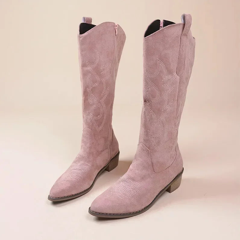 Amara | Women's Knee-High Cowboy Boots – Embroidered Western Boots Pointed Toe Chunky Heel - Image 9