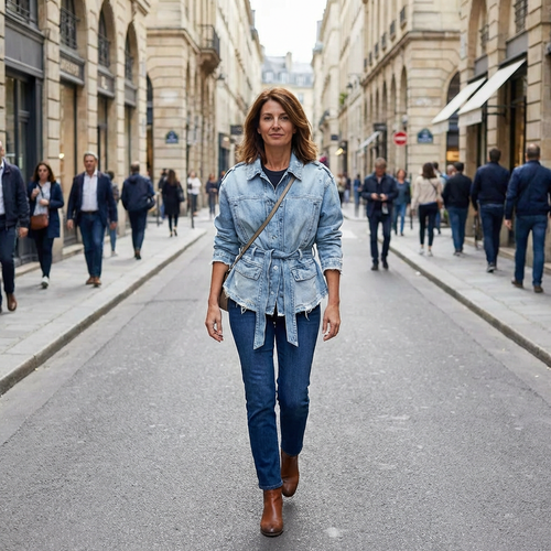 Amara | Women's Denim Jacket – Belted Lace-Up Denim Coat Long Sleeve - Image 2