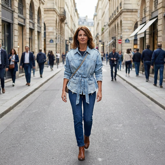 Amara | Women's Denim Jacket – Belted Lace-Up Denim Coat Long Sleeve - Image 2